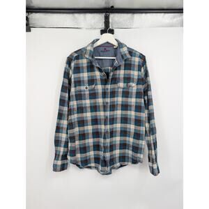 Woolrich Flannel Button Down Large Green Black Plaid Outdoors Hiking Camping